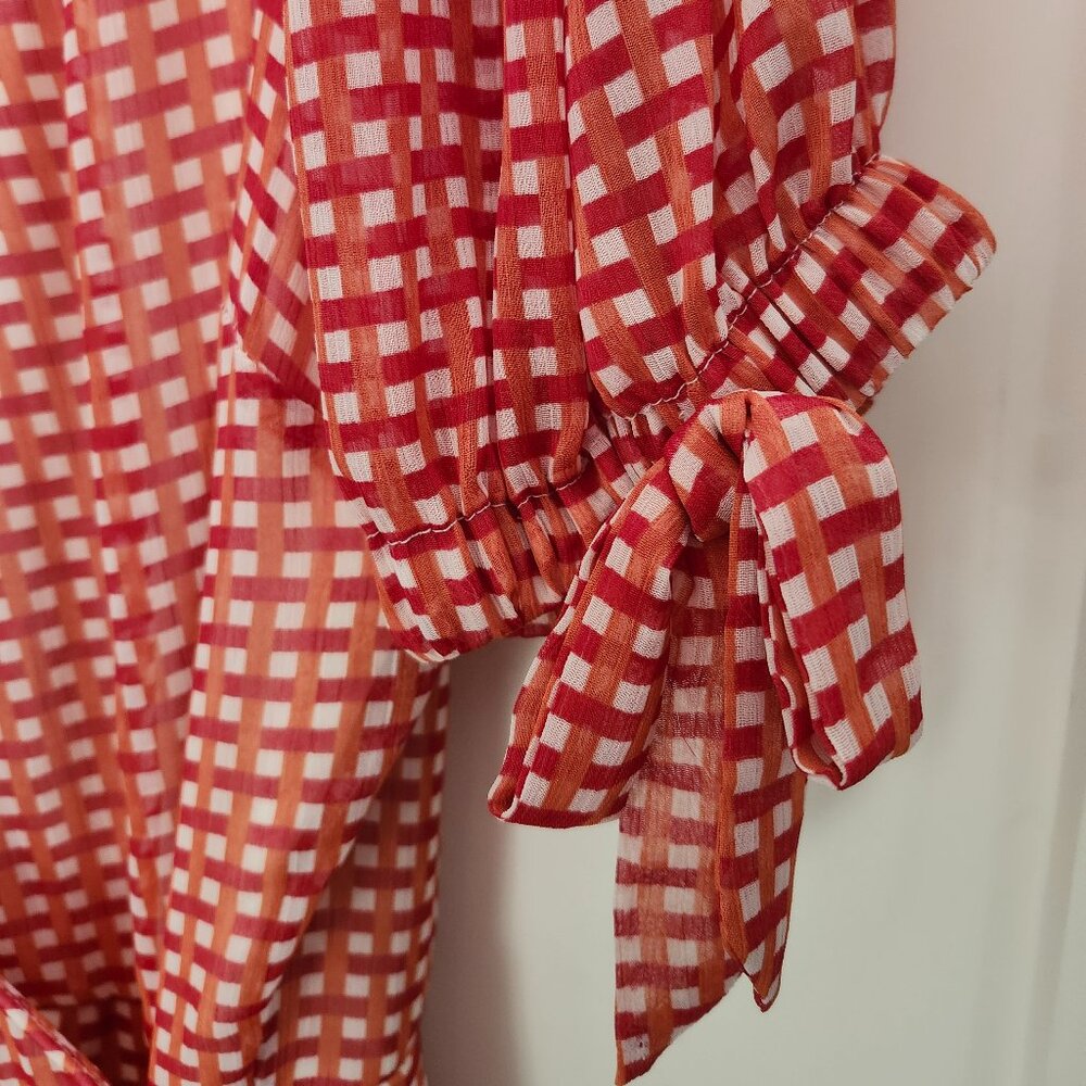 LC Lauren Conrad Knot-Sleeve Ruffle Wrap Dress NWT Size M - Picture 8 of 11